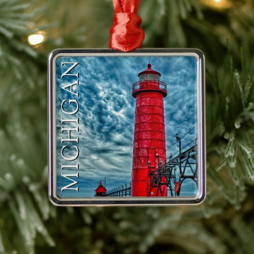 Grand Haven Lighthouse  Michigan Metal Ornament