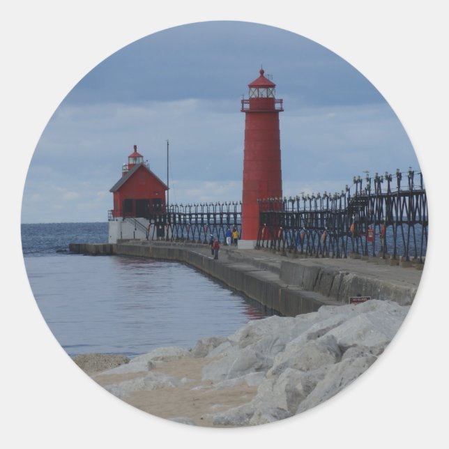 Grand Haven Lighthouses Classic Round Sticker (Front)