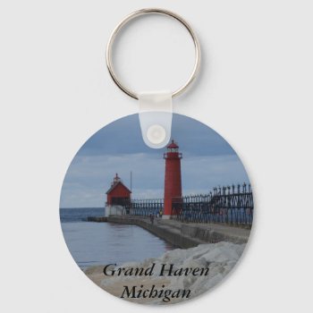 Grand Haven Lighthouses Keychain by lighthouseenthusiast at Zazzle