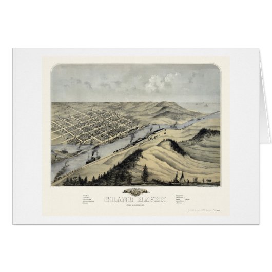 Grand Haven, MI Panoramic Map - 1868 Cards (Front Horizontal)