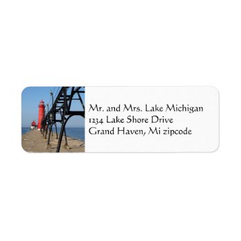 Grand Haven Michigan Lighthouse Label by camerabag at Zazzle