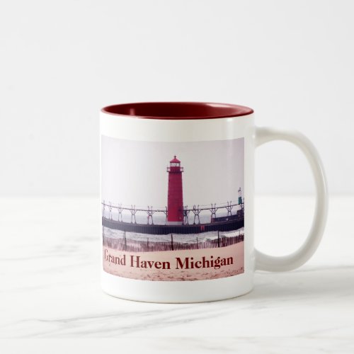 Grand Haven Michigan Lighthouse Two_Tone Coffee Mug