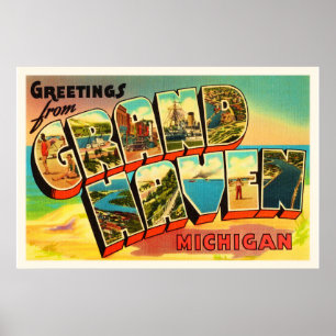 Grand Haven Michigan MI Vintage Travel Souvenir Poster