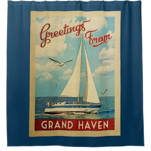 Grand Haven Sailboat Vintage Travel Michigan Shower Curtain