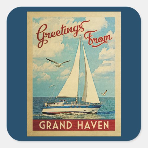 Grand Haven Sailboat Vintage Travel Michigan Square Sticker