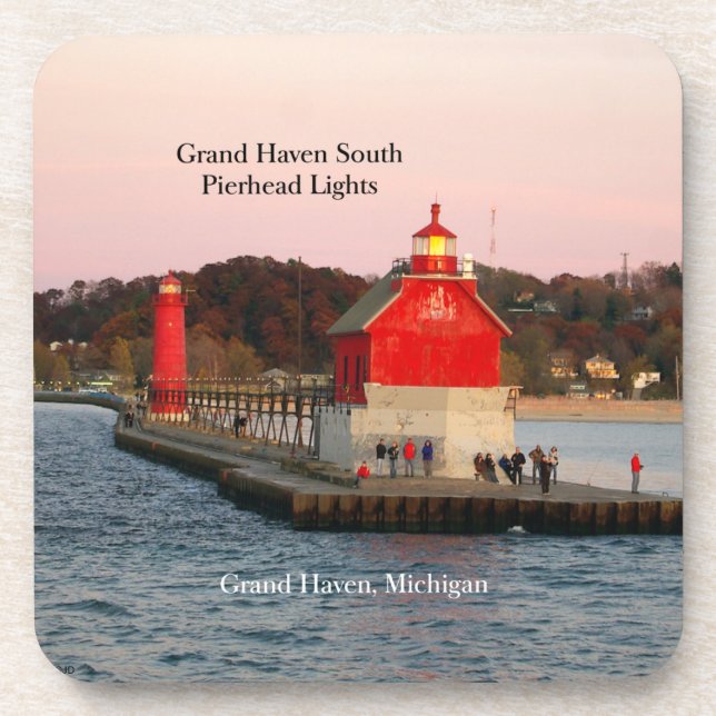 Grand Haven South Pierhead Lights plastic coasters (Front)