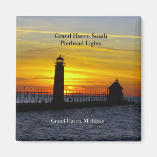 Grand Haven South Pierhead Lights sunset 2 magnet