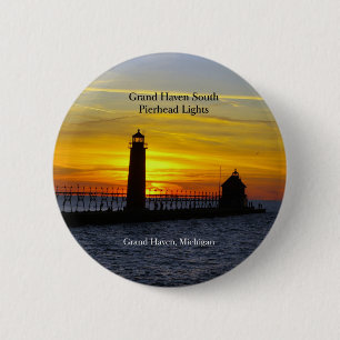 Grand Haven South Pierhead Lights sunset button
