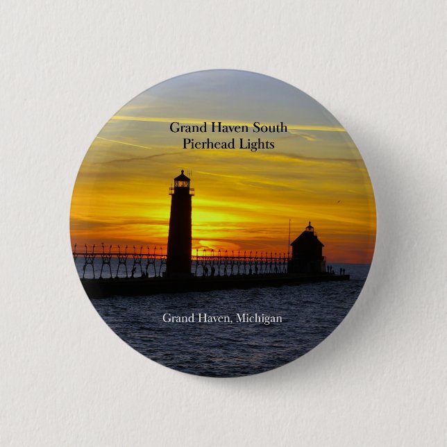 Grand Haven South Pierhead Lights sunset button (Front)