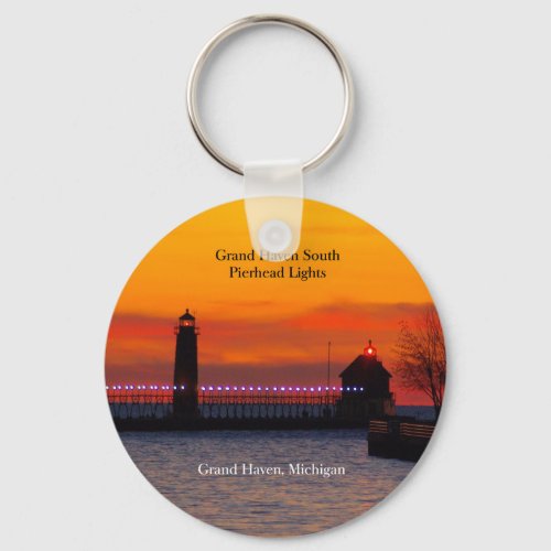 Grand Haven South Pierhead Lights sunset key chain