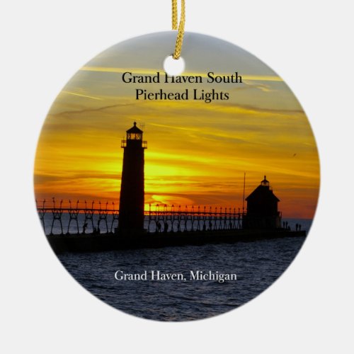 Grand Haven South Pierhead Lights sunset ornament