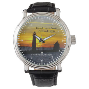 Grand Haven South Pierhead Lights sunset watch