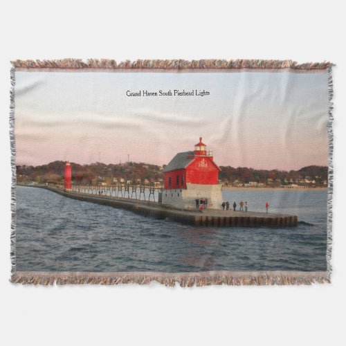 Grand Haven South Pierhead Lights throw blanket