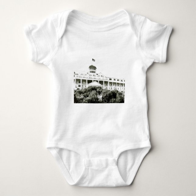 Grand Hotel, Mackinac Island, black and white Baby Bodysuit (Front)