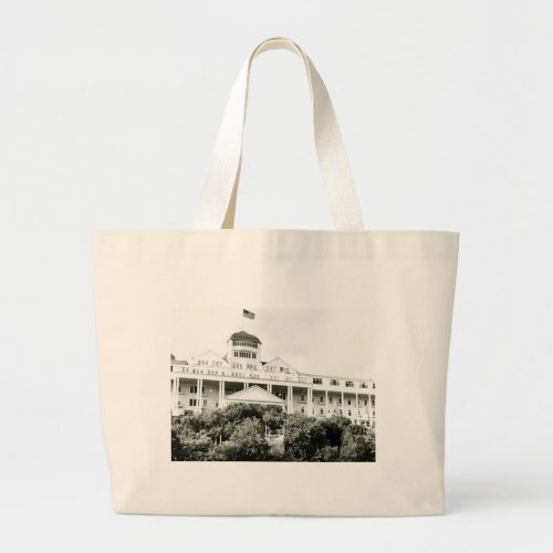 Grand Hotel Mackinac Island black and white Large Tote Bag