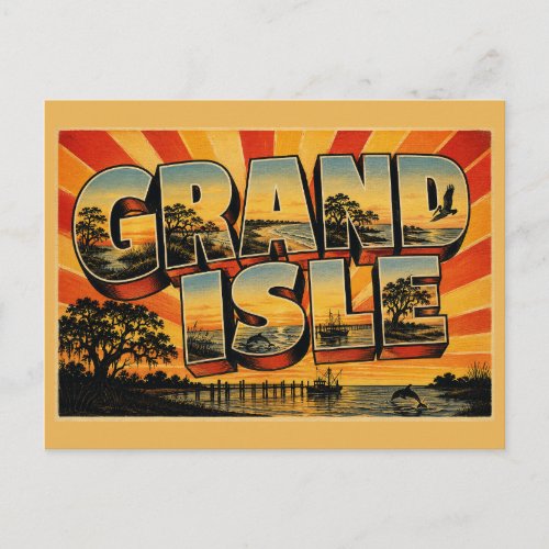 Grand Isle LA Vintage Travel Art Postcard