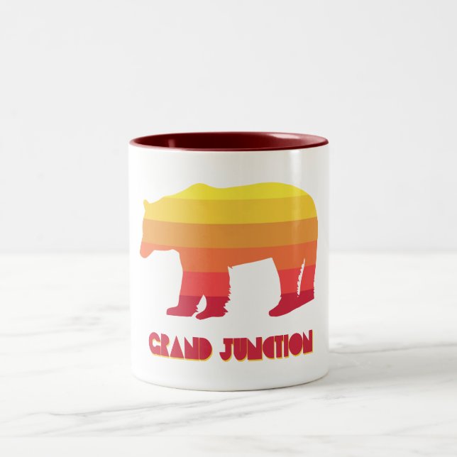 Grand Junction Colorado Rainbow Bear Two-Tone Coffee Mug (Center)