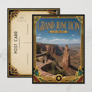 Grand Junction Colorado Vintage Art Deco Golden Postcard
