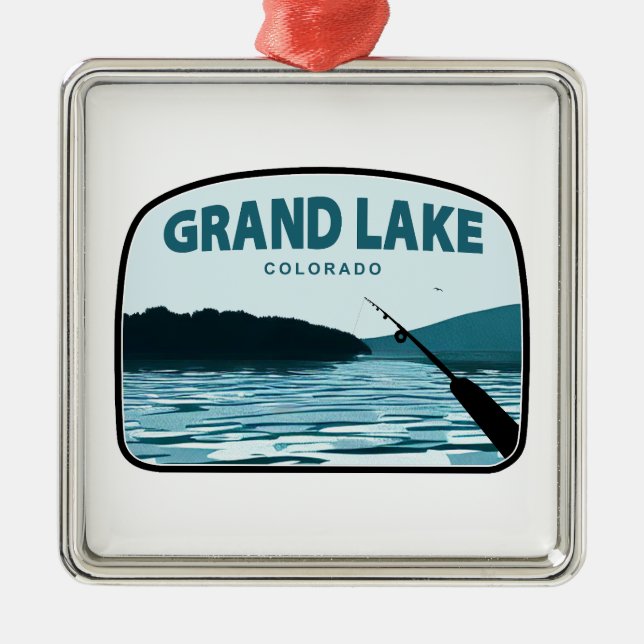 Grand Lake Colorado Fishing Rod Metal Ornament (Front)