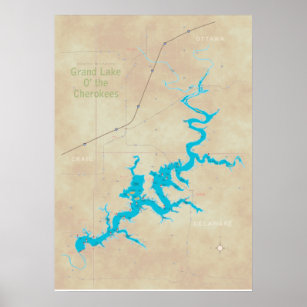 Grand Lake OK map tan 21 Poster