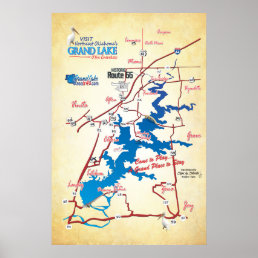 Grand Lake OK road map -faun Poster