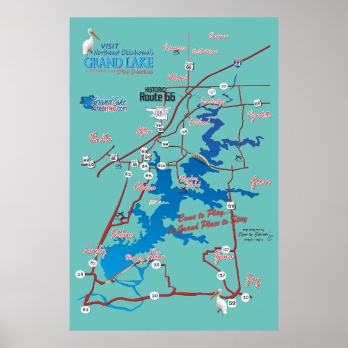 Grand Lake OK road map Poster