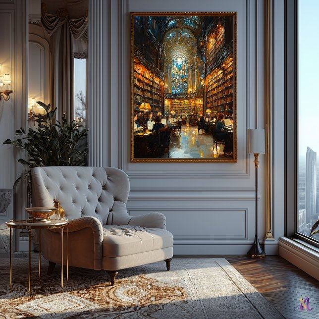 Grand Library Interior in Impressionist Style Poster (Creator Uploaded)