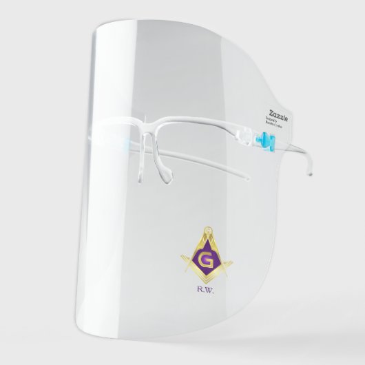 Grand Lodge Masonic Purple Gold Square and Compass Face Shield (Front Left)