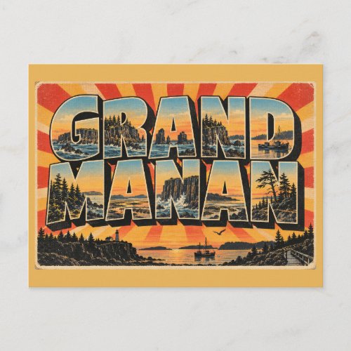 Grand Manan NB Basalt Cliffs Coastal Forest Art Postcard