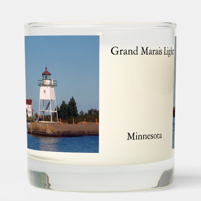 Grand Marias Light glass candle (Front)
