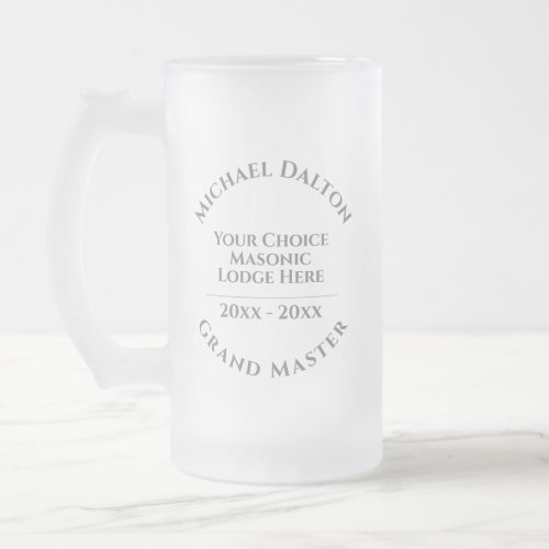 Grand Master Masonic Frosted Glass Beer Mug