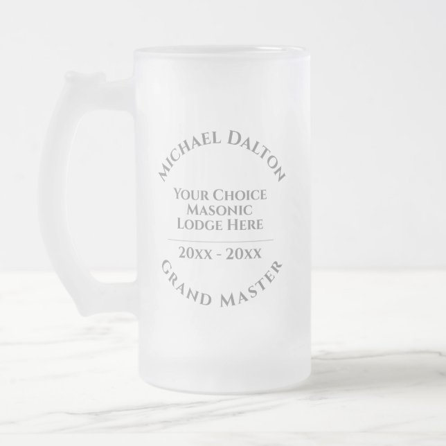 Grand Master Masonic Frosted Glass Beer Mug (Left)