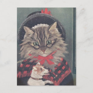 Grand-mère chat et chien postcard