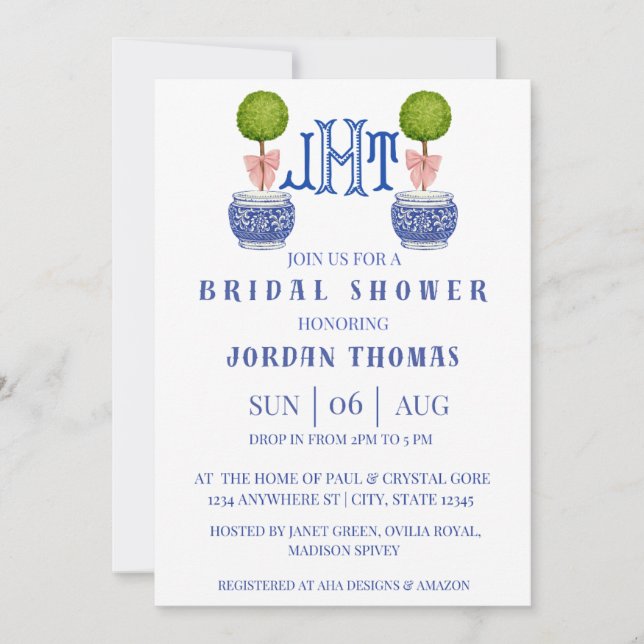 Grand Milennial Topiary Bridal Shower Invite  (Front)