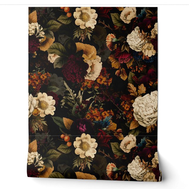 Grand Millennial  Maximalism Moody Florals  Wallpa Wallpaper (Unrolling)