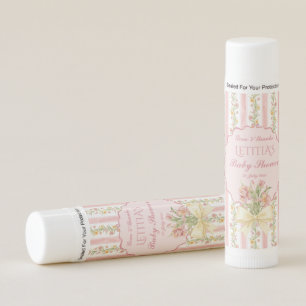 Grand millennial pink tea party baby shower favor lip balm