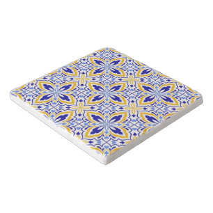 Grand Mosaic Blue and Gold Floral Mediterranean Trivet