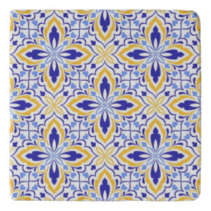 Grand Mosaic Blue and Gold Floral Mediterranean Trivet