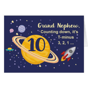 Grand Nephew 10th Birthday Planets in Outer Space Cards