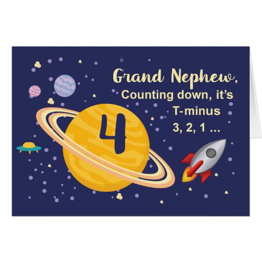 Grand Nephew 4th Birthday Planets in Outer Space (Front Horizontal)