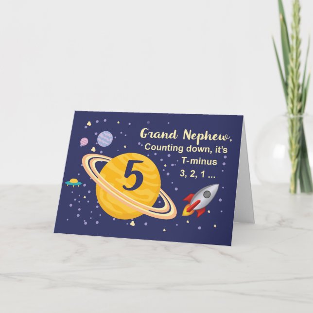 Grand Nephew 5th Birthday Planets in Outer Space Card (Front)