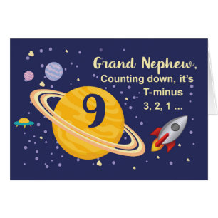 Grand Nephew 9th Birthday Planets in Outer Space Cards