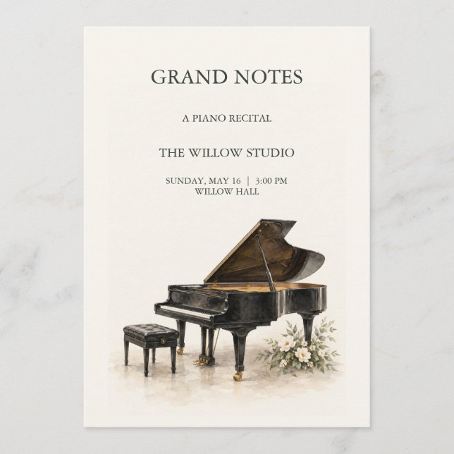 Grand Notes Editable Piano Recital Program Card (Front)