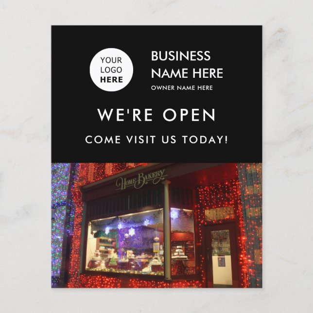 Grand Opening Bakery Shop Custom Photo Logo Black Flyer (Front)