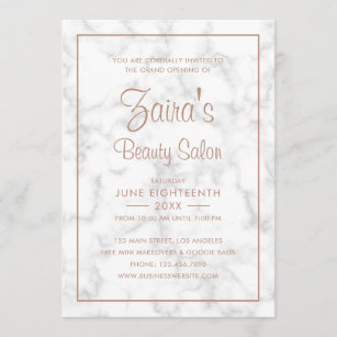 Grand Opening Beauty Salon Modern Marble Rose Gold Invitation