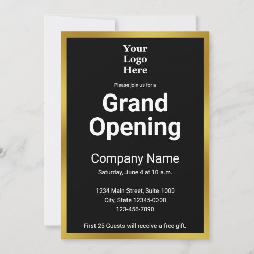 Grand Opening Black and Gold Business Invitation