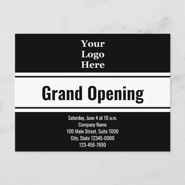 Grand Opening Black and White Invitation Template Postcard | Zazzle