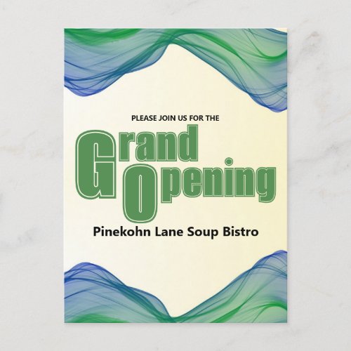 Grand Opening Blue Green Border Watercolor Waves Postcard
