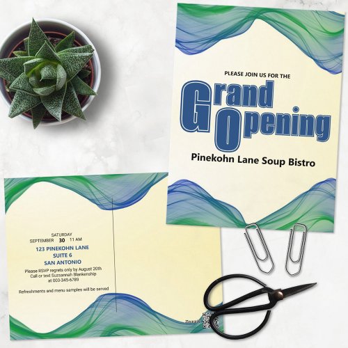 Grand Opening Blue Green Border Watercolor Waves  Postcard