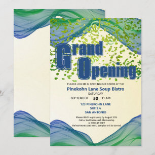 Grand Opening Blue Green Border Waves  Invitation